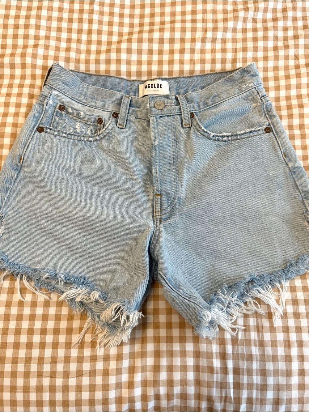 Agolde Light Wash Parker Long Denim Shorts